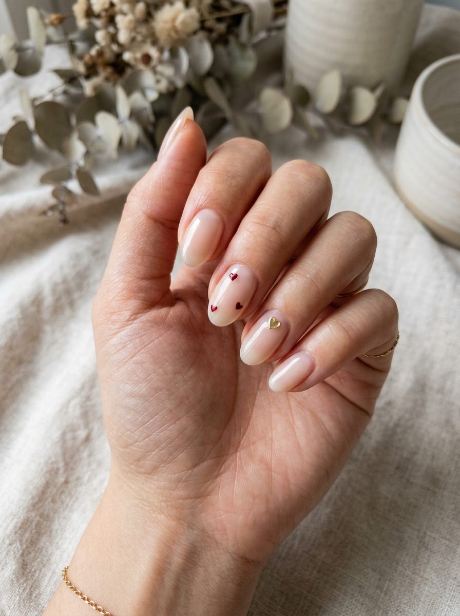 Clear Nails mit Mini Hearts als Koreanische Nageldesigns Inspiration 2026